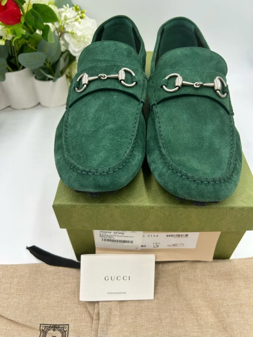 Men's Gucci emerald green horse bit driver loafers size 12.5 fits 13 US
